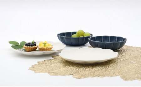 有田焼 ふわふわモコモコっとしたKUMOプレート＆ボウル/4点セット 深海三龍堂 かわいい食器 かわいいお皿 スタイリッシュ シンプル モダン A24-63