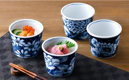【波佐見焼】花絵染付 そばちょこ 4点セット 食器 皿 【青以窯】 [HD06] 波佐見焼