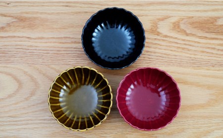 【波佐見焼】花しのぎ 丸小付 小鉢 （鶯茶・墨・紅） 3点セット 食器 皿 【団陶器】 [PB98] 波佐見焼
