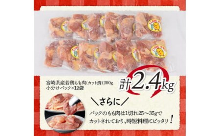 【12ヶ月定期便】宮崎県若鶏もも肉2.4kg（200g×12袋） 【 定期便 12回 肉 鶏 鶏肉 若鶏 もも 小分け】