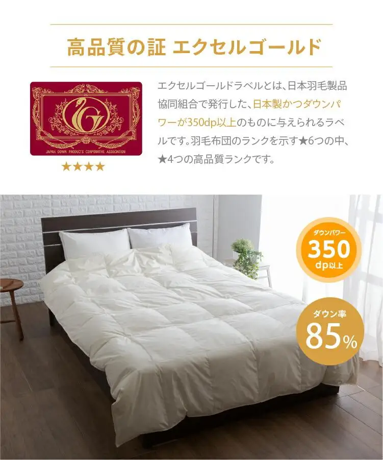 香川県高松市で製造　羽毛合掛け布団ＤＬ　ダウン85％　ダブルロング　190ｘ210サイズ