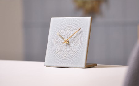 置時計 LACE TILE CLOCK 『ホワイト』【杉浦製陶】 インテリア 雑貨 おしゃれ [TAO001]