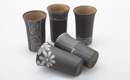 【波佐見焼】まろやかシリーズ 黒一珍 冷酒 カップ 5客揃 食器 皿 【國右エ門窯】 [VB13]  波佐見焼
