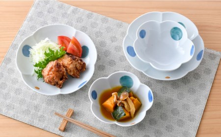 【陶器市特集】【波佐見焼】水玉 フラワー ボウル プレート セット 食器 皿 【松幸陶芸】 [HB47] 波佐見焼