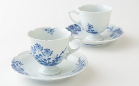 〈嘉久正窯〉菊萩高台コーヒー碗皿2客セット