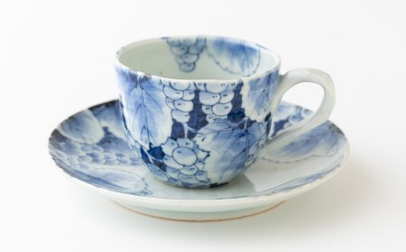 〈玉峰窯〉葡萄絵コーヒー碗皿
