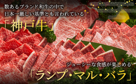  神戸牛 焼肉 王道セット（ランプ ・ マル ・ バラ）400g【あしや竹園】