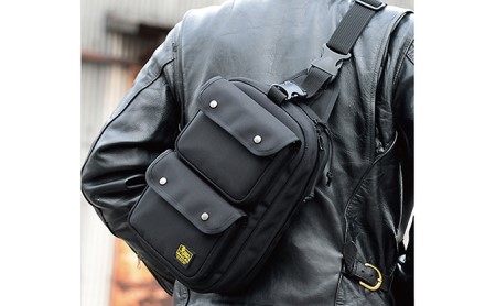 ワンショルダー／フルオープン&Wフラップポケット　バンナイズ バリスティック ナイロン ブラック 斜め掛け 耐久性 背中 ファッション カバン バッグ 