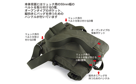 ちょっとミリタリーな感じの帆布のバックパック　バンナイズ 帆布 グリーン トート バッグ 背負う リュック ファッション カバン 