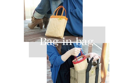 バンナイズ　ちょっとお出かけ 仕切り付きバッグインバッグ　バンナイズ 帆布 お散歩 買い物 お出かけ ショッピング ファッション カバン  ベージュ×グリーン