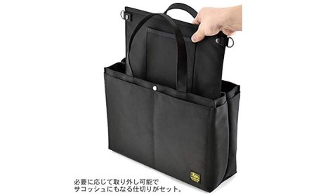 サコッシュにもなる仕切り付きポケットトート／A4　バンナイズ バリスティック ナイロン ブラック PC収納 機能的 ノートPC収納 仕切り カバン バッグ ファッション トートバッグ 