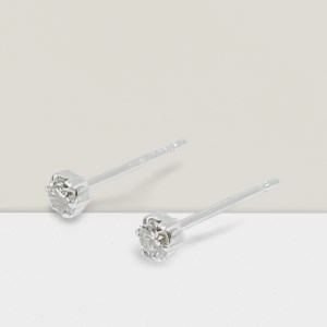 １０金ホワイトゴールド製 ダイヤモンド １粒 スタッドピアス Total 0.10ct 【1449553】