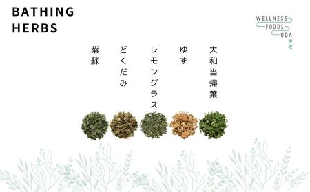 ミックス ハーブ 入浴剤 1箱(5包入)×1個／ ウェルネスフーズ UDA 大和当帰 薬草 リラックス ストレス解消 ボディケア 肌荒れ改善 疲労回復 大和当帰 ゆず レモングラス どくだみ 紫蘇 よもぎ アップルミント セイタカアワダチソウ しょうが 奈良県 宇陀市