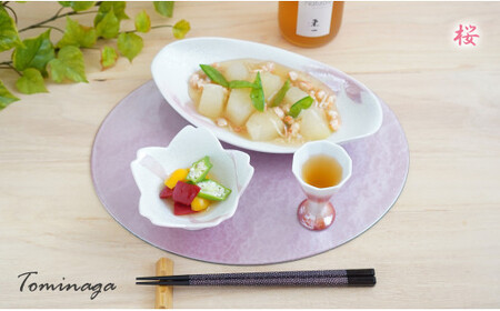 桜ラスター楕円皿と小鉢・十角杯のペアセット 有田焼 富永陶磁器 A40-218