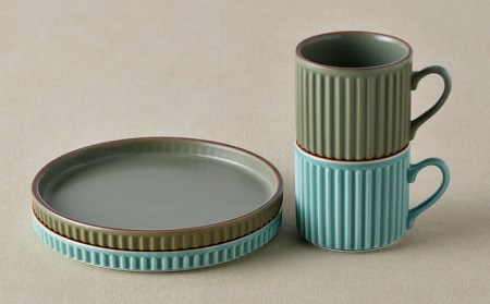 【波佐見焼】ギアシリーズ カップ＆ソーサー セージ＆カーキ プレート マグカップ ペアセット  17.5cm 6寸 食器 皿 【大新窯】 [DC111]  波佐見焼