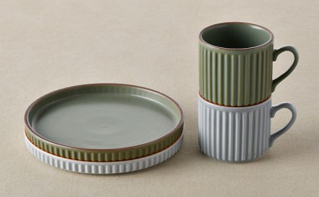 【波佐見焼】ギアシリーズ カップ＆ソーサー グレー＆カーキ プレート マグカップ ペアセット 17.5cm 6寸 食器 皿 【大新窯】 [DC113]  波佐見焼