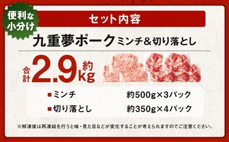 大分県産 ブランド豚 九重夢 ポーク ミンチ ・ 切り落とし 約2.9kg セット