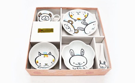 【波佐見焼】【名入れ】子供食器 セット（うさぎ・ねこ・くま） ベビー食器 食器 皿 【工房紫明】 [OF03]  波佐見焼