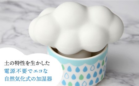 【美濃焼】雲の加湿器（ホワイト雲×グリーン系カップ）＋ ディフューザー（ピンクバラ）【丸健製陶】 [TAY009]