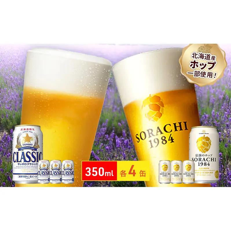 ビールの味くらべ！SORACHI VS クラシック 各350ml×4缶（合計8缶）缶ビール 飲み比べ お酒 酒 生ビール 飲み物 ギフト プレゼント お土産 贈答用 家飲み 晩酌 パーティー 缶ビールセット 上富良野町 北海道 