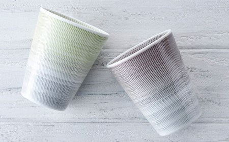【波佐見焼】色染め流し フリーカップ （大） パープル・グリーン 食器 皿 【一真窯】 [BB60]  波佐見焼