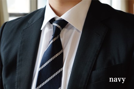 【Hadashin】シルクネクタイ（ネイビー）【401　ホワイトストライプ】 ネクタイ シルク プレゼント フォーマル ビジネス