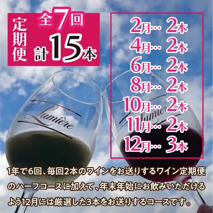 ルミエール ～ ワイン 定期便 ハーフコース プラス ～ ワイン定期便 定期便 赤ワイン 白ワイン スパークリング オランジェ デラウェア マスカットベーリーＡ 飲み比べ 甲州 甲州ワイン 国産ワイン 山梨県産 笛吹市産