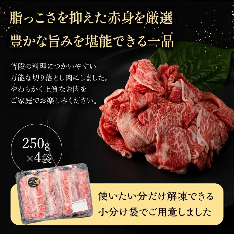 牛肉 赤身 牛肉[黒毛和牛 パイン牛 ウデ・モモ 切り落とし 1kg 宮崎県産]