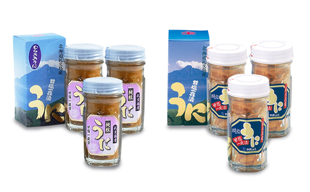 北海道 礼文島産 ウニの甘塩一夜漬け 食べ比べセット (エゾバフン・ムラサキ 60g×各3本)［株式会社やまじょう］【 うに ウニ 雲丹 一夜漬け 塩うに バフンウニ ムラサキウニ 食べ比べ 珍味 おつまみ 贈答 ギフト 】