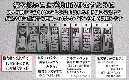 青黒檀ストラップ・ネックレス〈小〉彫刻木札【家紋入】（フダヤドットコム.二丁纏）(紐：紺、和柄：さくら)_0043-008-T04-6-3