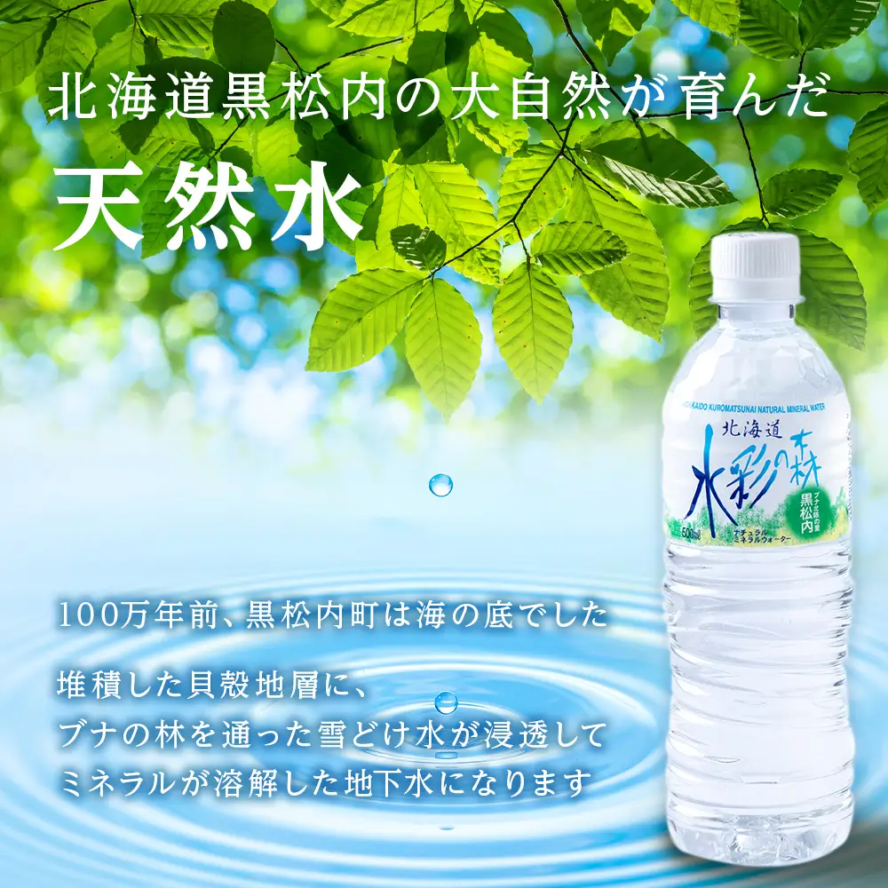 【定期便 6回・偶数月】黒松内銘水 水彩の森 500ml×24本（1箱）