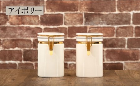 【美濃焼】コーヒーキャニスター200 2個セット ゴールドリング アイボリー×スチールグレー【ZERO JAPAN】保存容器 コーヒー豆 紅茶 緑茶 日本茶 陶器 密閉 密封 遮光 コーヒー 豆 粉 おしゃれ パッキン付き 調味料入れ キッチン収納 シンプル 無地 かわいい 密封瓶 [MBR133]