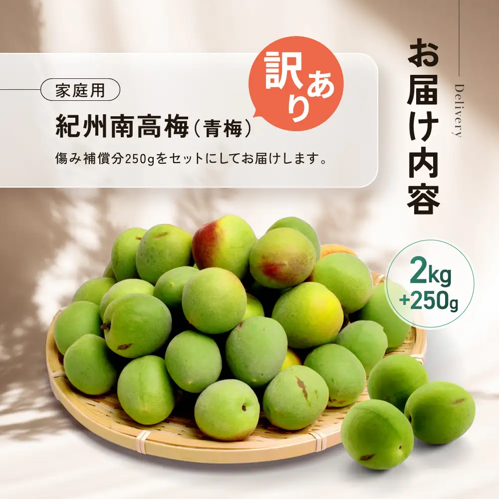 家庭用 紀州南高梅(青梅)2kg+250g（傷み補償分）【梅干し・梅酒・梅ジュース】【訳あり】［IKE111］