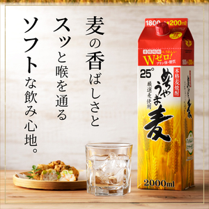 本格麦焼酎 めちゃうま麦25度2Lパック×6本セット_焼酎 麦焼酎 5年連続 金賞 福岡県酒類鑑評会 めちゃうま麦 25度 2L 6本 セット 鷹正宗 本格焼酎 プリン体糖質ゼロ 口当たり優しく まろやかな旨み 麦の香ばしさ ソフトな飲み心地 お酒 アルコール  焼酎ハイボール 福岡県 久留米市 お取り寄せ 送料無料 〔El017〕