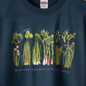 世界で唯一!着る山菜!!【山菜図鑑Tシャツ・インディゴ】 半袖 ファッション メンズ レディース 洋服 新潟  Mサイズ