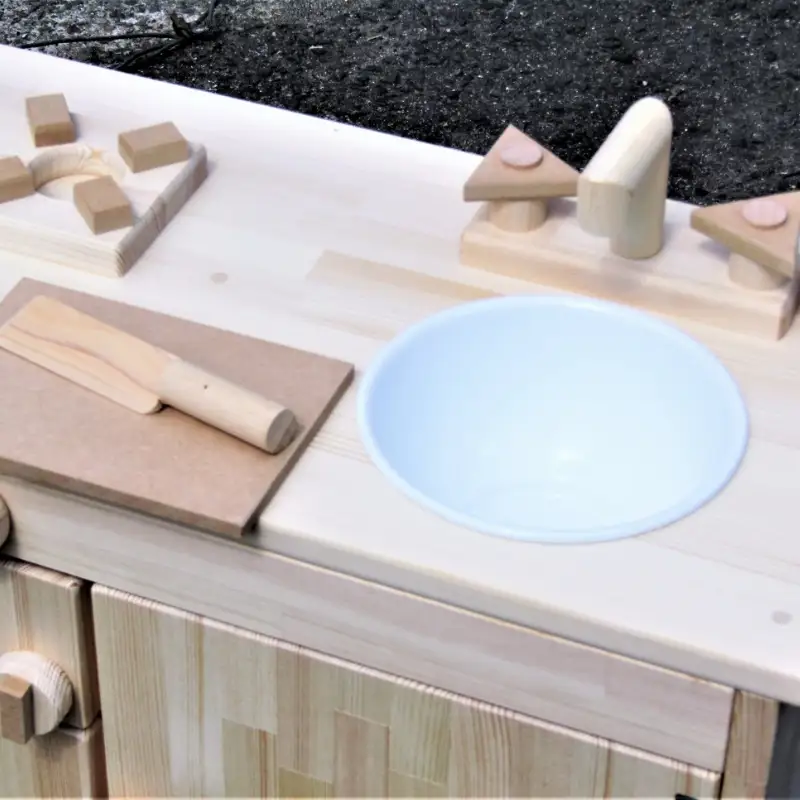 手作り木製 棚付き ままごとキッチン・魚焼きグリル付き 素材色 GHK-R【007A-048】