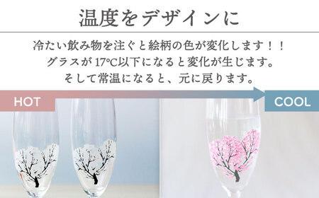 温度で変化する器 シャンパン ペアセット 『冷感桜』 【丸モ高木陶器】 グラス コップ ペア 花火 夏 四季 ギフト シャンパングラス シャンパン 冷感  [TBA129]