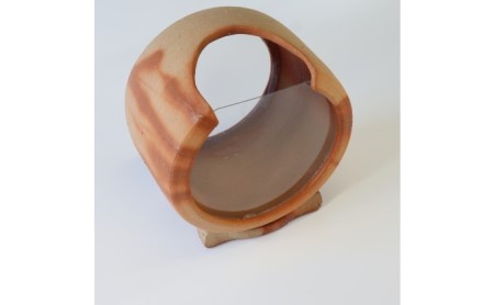 【東児の花窯】備前焼　めだか鉢　ベージュ　緋襷（ひだすき） 民芸品 工芸品 インテリア 