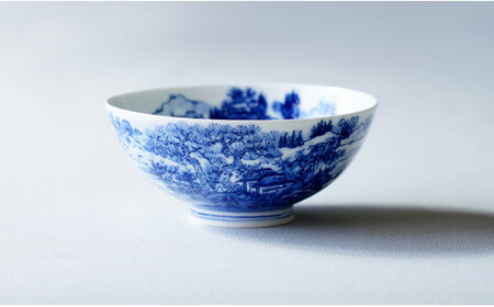 有田焼 呉須染付 山水絵 茶碗【起山窯】食器 器 うつわ 茶わん ちゃわん ご飯茶碗 ごはん茶碗 飯碗 染付 手描き A24-203