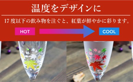 温度で変化する 器 シャンパン ぺアセット 『冷感 紅葉』【丸モ高木陶器】 グラス コップ ペア 紅葉 秋 四季 ギフト シャンパングラス シャンパン 冷感  [TBA131]