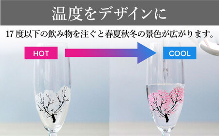 温度で変化する器 シャンパンペア 四季 セット 『冷感桜 ・ 花火 ・ 紅葉 ・ 雪結晶』【丸モ高木陶器】 グラス コップ ペア 春 夏 秋 冬 四季 シャンパングラス シャンパン  [TBA133]