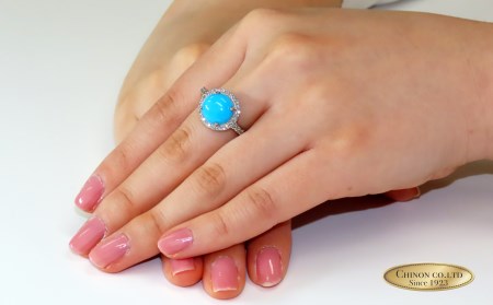 リング 3ct 天然ターコイズ ダイヤモンド リング プラチナ トルコ石 ジュエリー