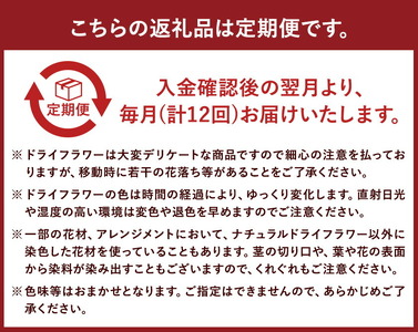 【12カ月定期便】 ドライフラワーリース Mサイズ ドライフラワー リース デザインおまかせ フラワーアレンジ インテリア 花 プレゼント ドライフラワー 送料無料《90日以内に出荷予定(土日祝除く)》