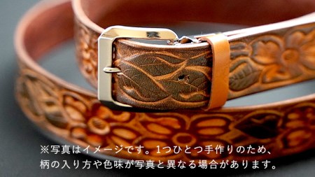 牛革ベルト（花柄・焦茶かすれ染め）【太さ30mm / 厚さ3.7mm / M(110cm)】 牛革 父の日 手作り ベルト 革製品 [BE021ya-M]