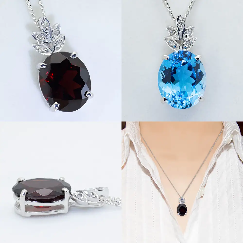 ガーネット ペンダント 5ct 5カラット K10 10金 ホワイトゴールド ブルートパーズ （26359） [山梨 ペンダント ネックレス ガーネット ホワイトゴールド ゴールド ジュエリー ダイヤモンド ] 山梨県 甲斐市 BR-40