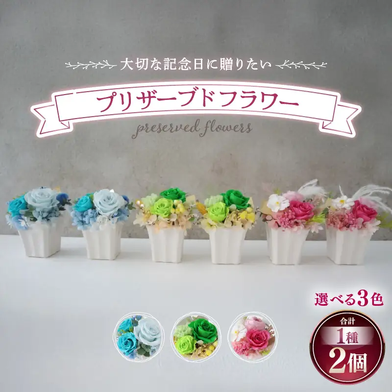 プリザーブドフラワー【ブルー】 2個セット ＜大切な記念日に ペアで飾って＞ ／ インテリア ウェディング 結婚祝 結婚記念日 誕生日 お祝い ギフト プレゼント ブリザーブド フラワー 花 アレンジメント あわら [aw047-c001_02]