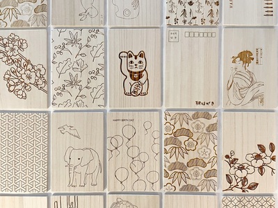 【谷中・箱義桐箱店】桐はがき[2枚]の塗り絵体験チケット（1名様分／60分）_0154-002-T04