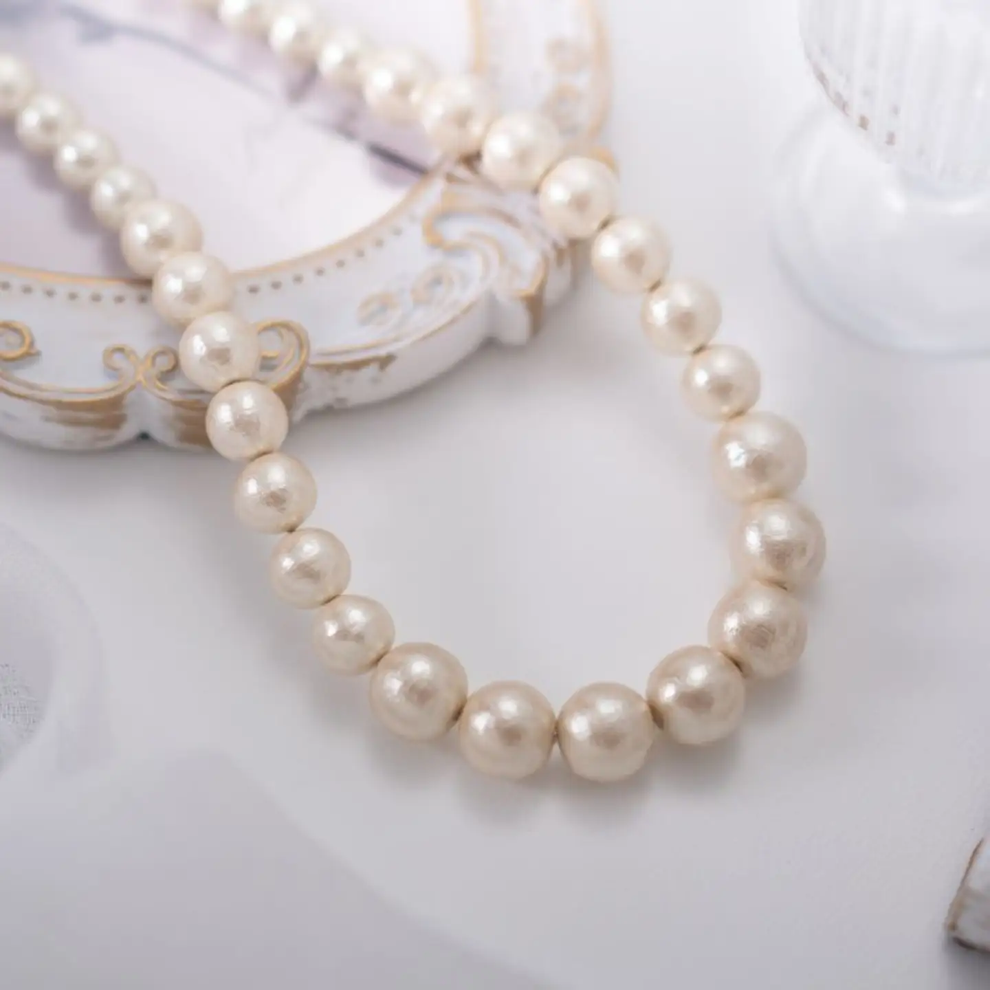 コットンパール「キスカ」シンプルショートネックレス(金具ゴールド)