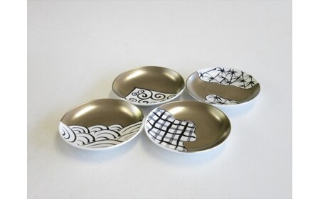 ARITA PORCELAIN LAB (アリタポーセリンラボ) 「繁栄」小皿4枚セット 有田焼 プラチナ 豆皿 おめでたい 正月 A60-124