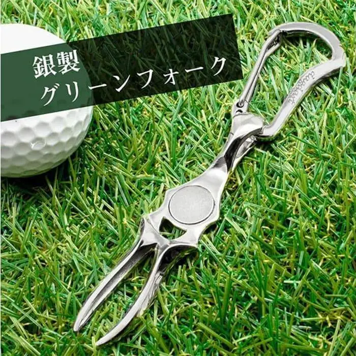 銀製　ゴルフマーカー×グリーンフォークセット マグネット付き MS-050-055